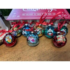 set 8 of Disney Sketchbook blown glass Christmas ornaments
